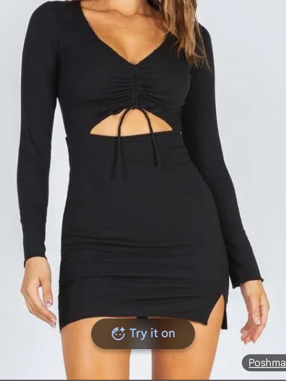 Princess Polly Black Long Sleeve Ruched Front Cutout Dress